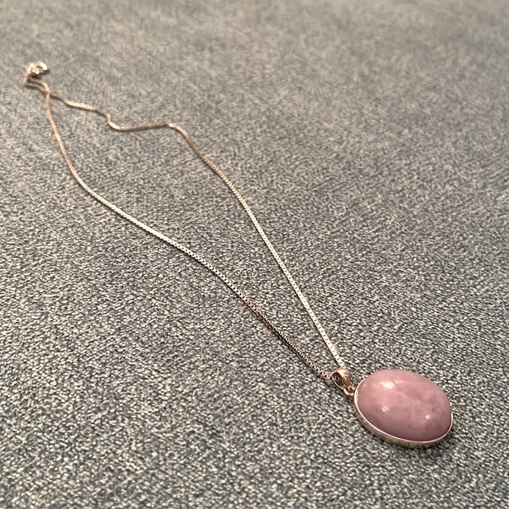 Silver Faceted Oval Stone Drop Necklace